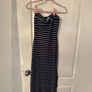 Anthropologie Navy and White Striped Strapless Maxi Dress